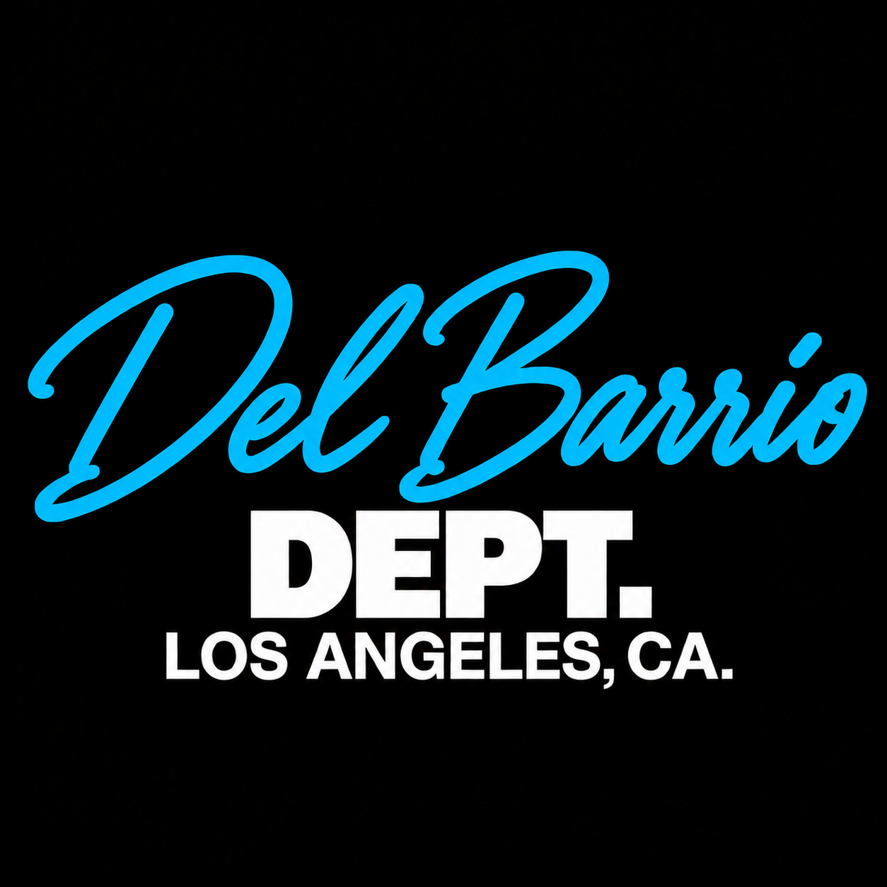 Del Barrio Dept. Los Angeles, CA logo in sky blue and white